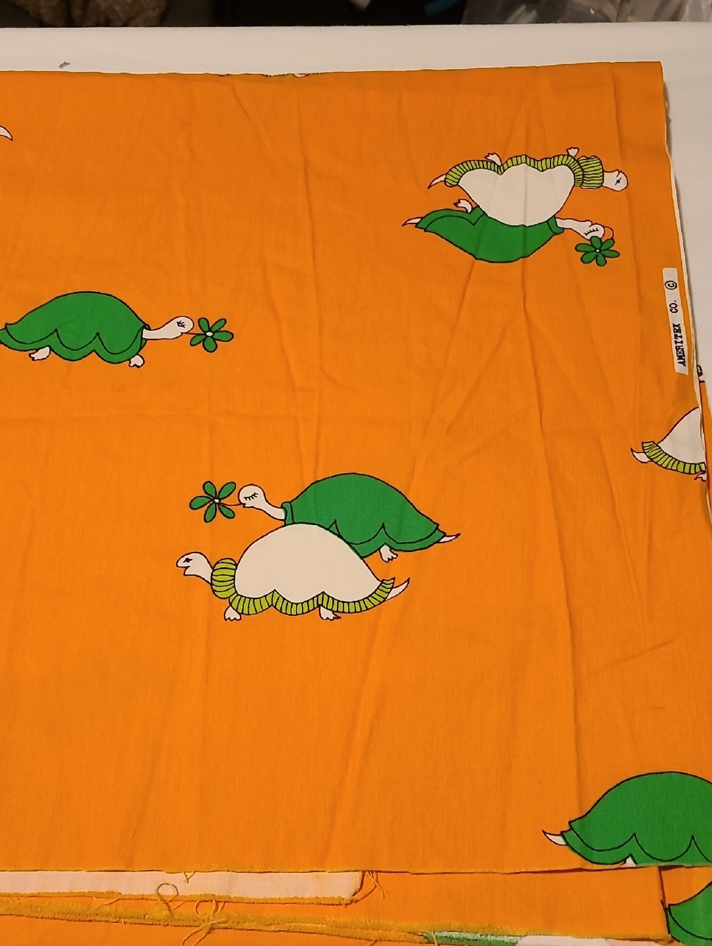 Vintage Turtle Fabric Cotton, Orange Green Thick Ameritex Co. - Picture 4 of 10